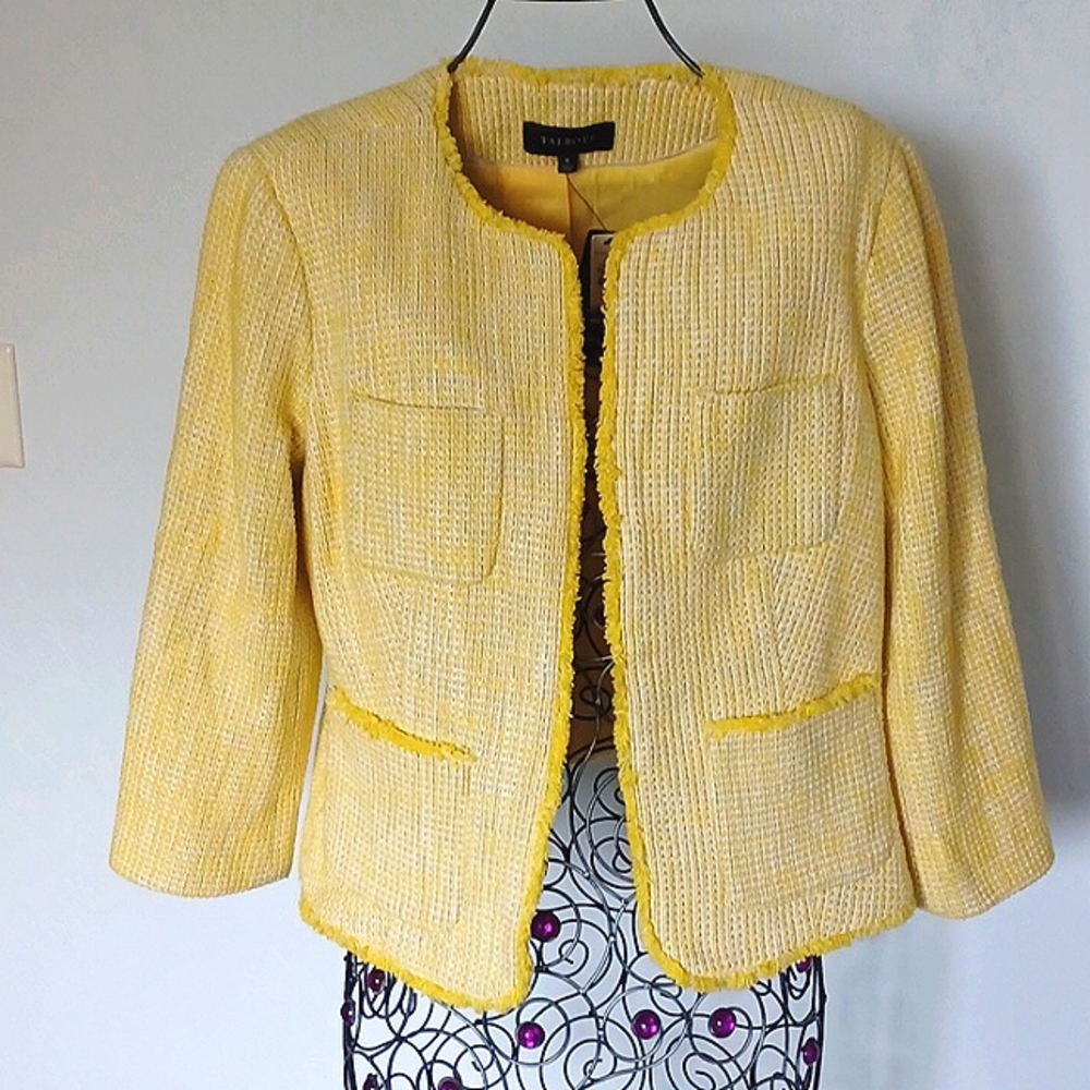 Talbots Yellow Tweed Open-Front Blazer